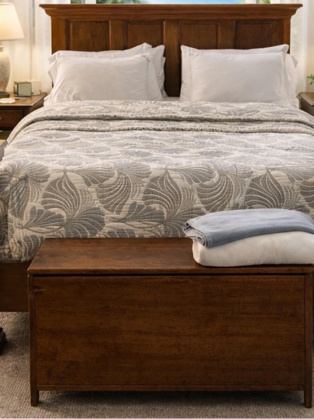 Greige Palms Quilted Woven Bedspread Luxury Blanket Woven Turkish Cotton Queen